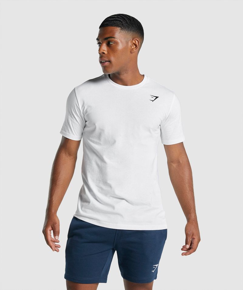 Men's Gymshark Crest T-Shirts White | USA 5431-RJFLM