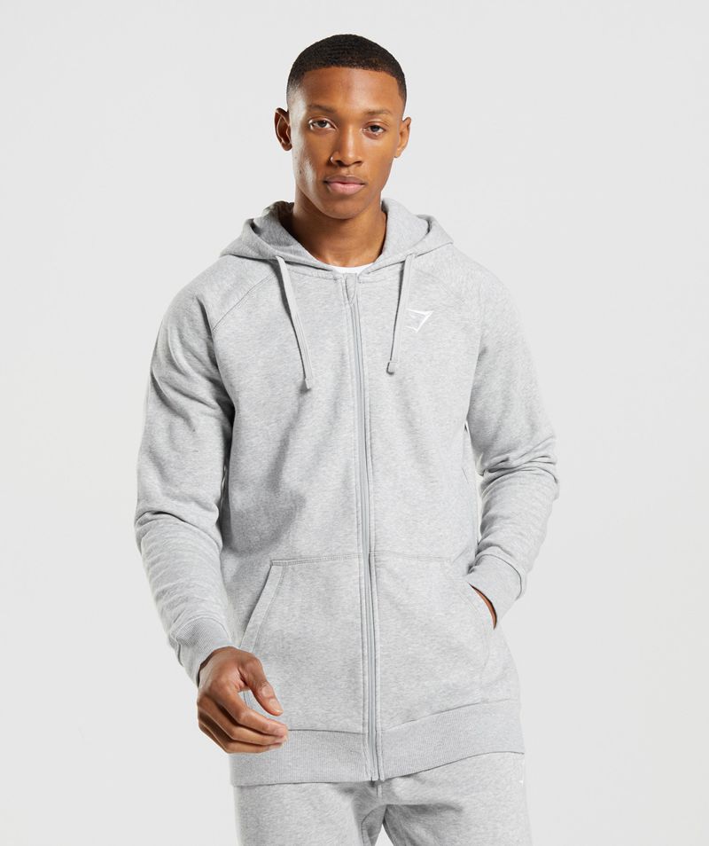 Men's Gymshark Crest Zip Up Hoodie Light Grey | USA 8576-YJQBX