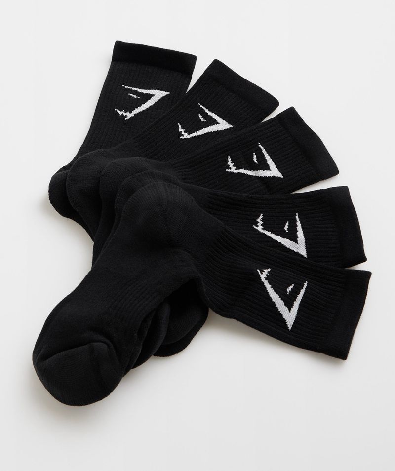 Men's Gymshark Crew 5pk Socks Black | USA 8694-NPKEI