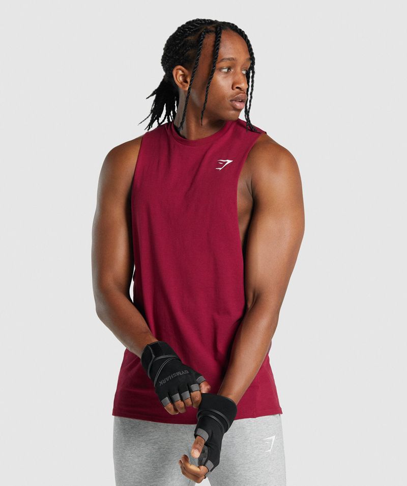 Men's Gymshark Critical 2.0 Drop Arm Tank Tops Burgundy | USA 4679-NDTIR