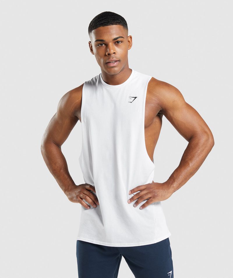 Men's Gymshark Critical 2.0 Drop Arm Tank Tops White | USA 7463-HWFGC