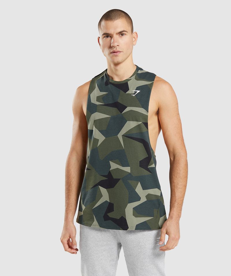 Men's Gymshark Critical Drop Arm Tank Tops Green | USA 9813-BMUNP