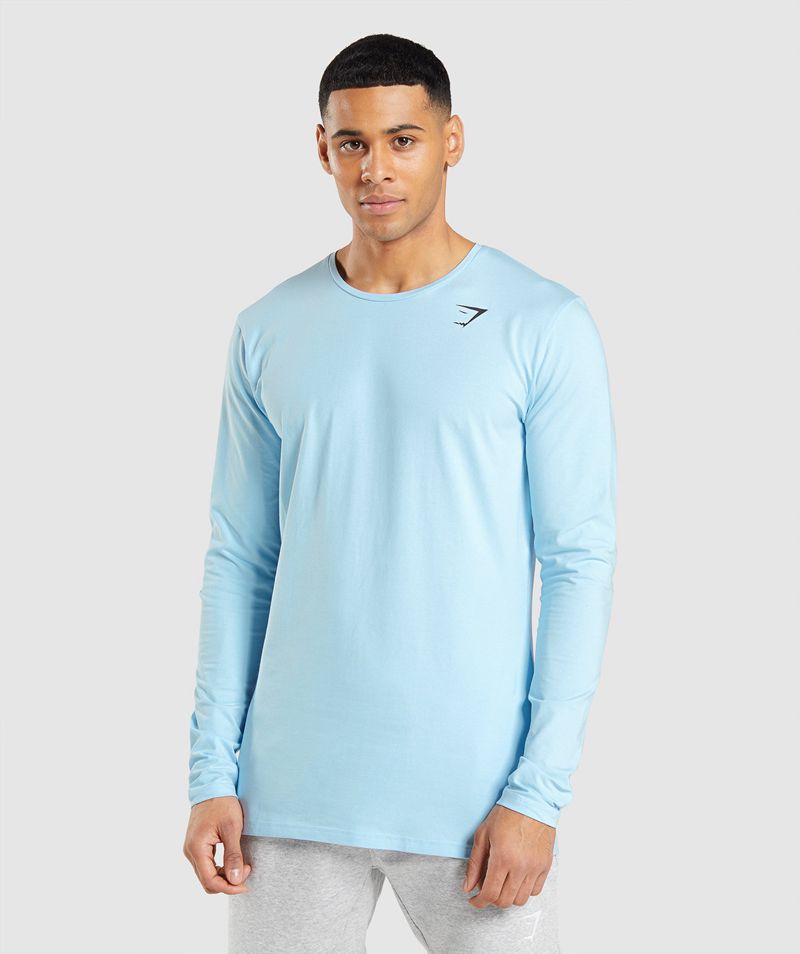 Men's Gymshark Essential Long Sleeve T-Shirts Blue | USA 2631-ISERJ