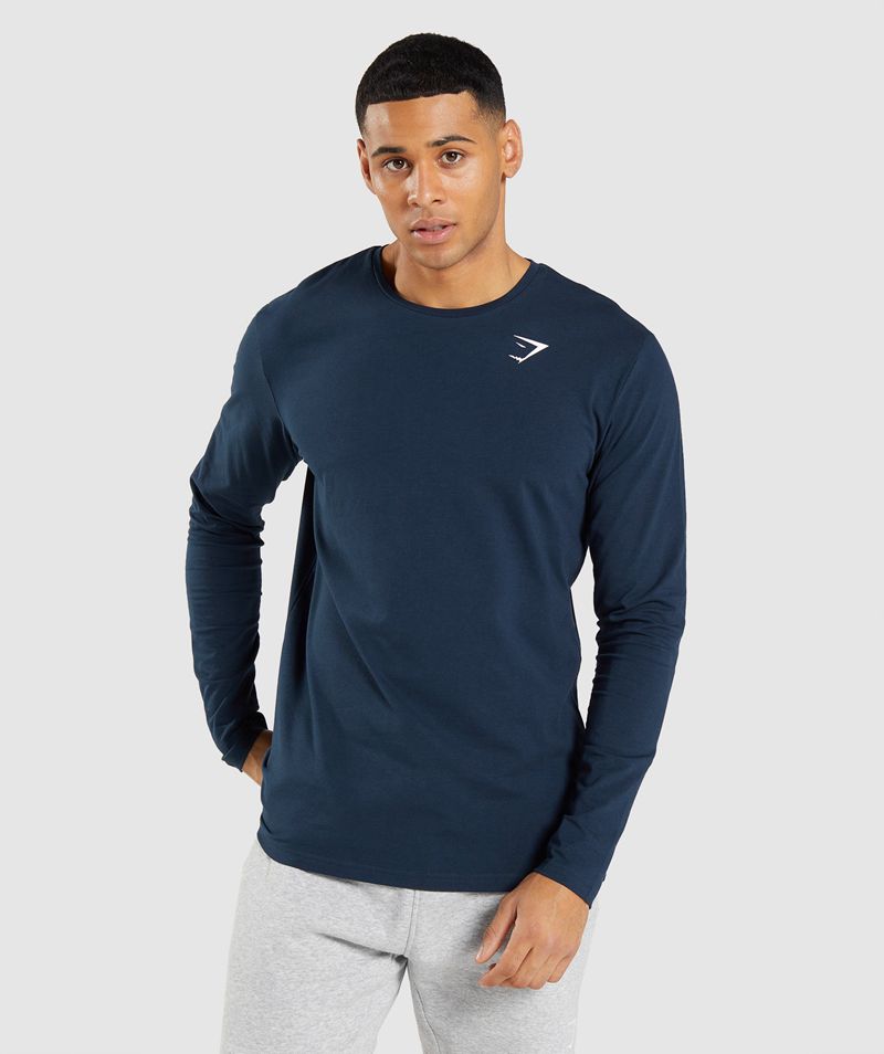 Men's Gymshark Essential Long Sleeve T-Shirts Navy | USA 9168-FQBHP