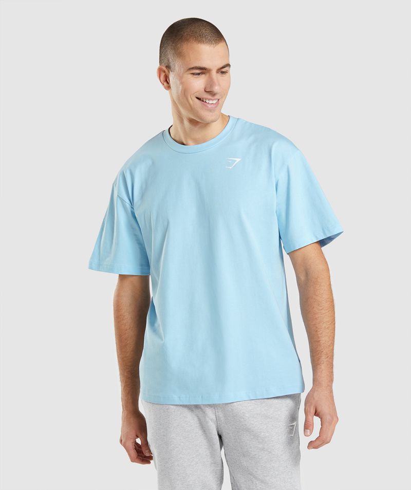 Men's Gymshark Essential Oversized T-Shirts Blue | USA 0267-NKBZT