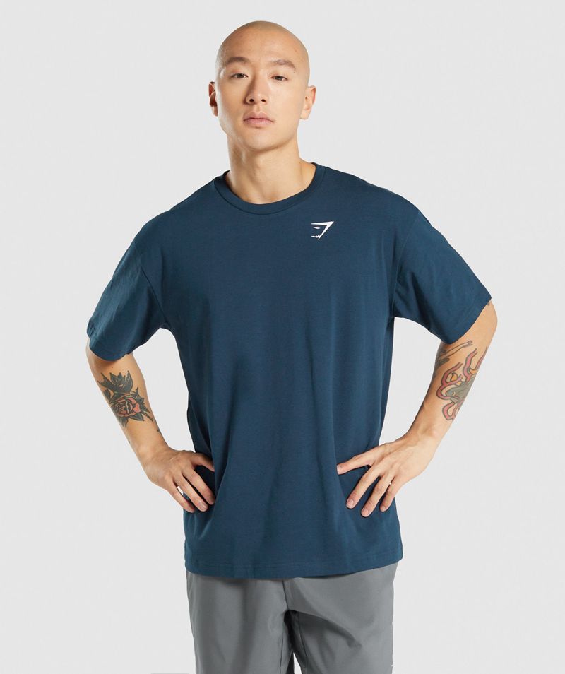 Men's Gymshark Essential Oversized T-Shirts Navy | USA 9346-HXYAE