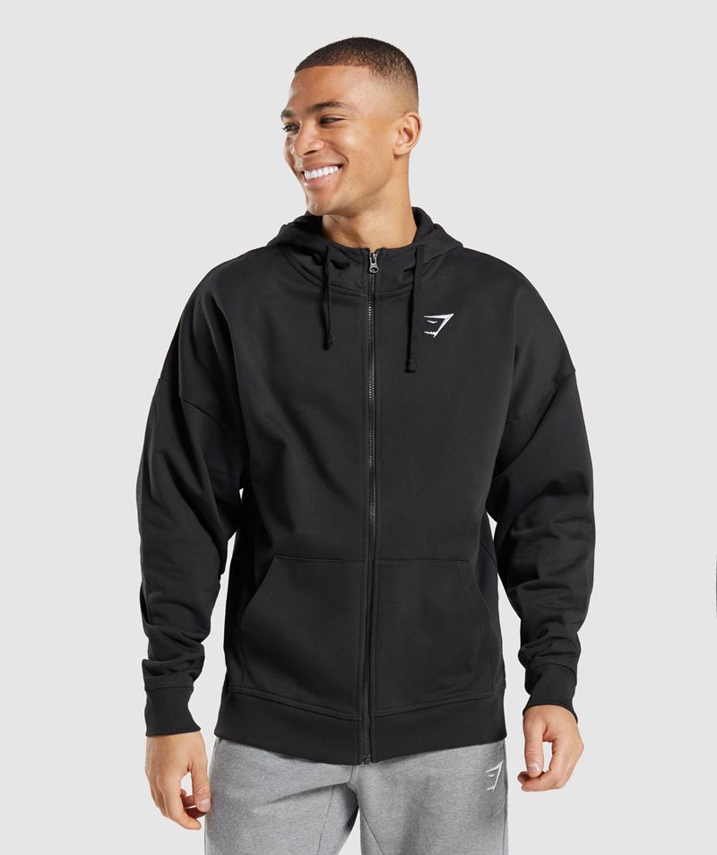 Men's Gymshark Essential Zip Up Hoodie Black | USA 2794-THXKU