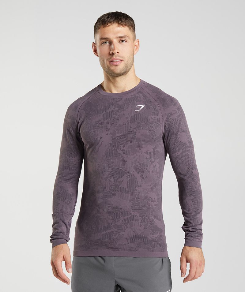 Men's Gymshark Geo Seamless Long Sleeve T-Shirts Purple | USA 6380-DJVYW