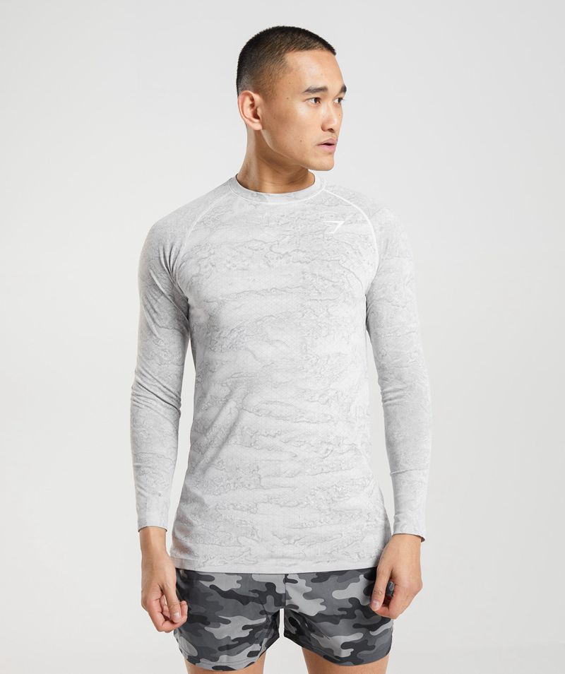 Men's Gymshark Geo Seamless Long Sleeve T-Shirts Light Grey | USA 9263-DAIXH