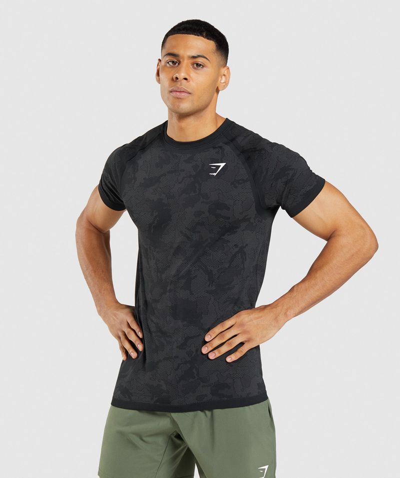 Men's Gymshark Geo Seamless T-Shirts Black | USA 2570-RMWNT