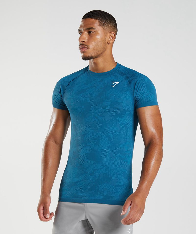 Men's Gymshark Geo Seamless T-Shirts Blue | USA 3912-TZODA