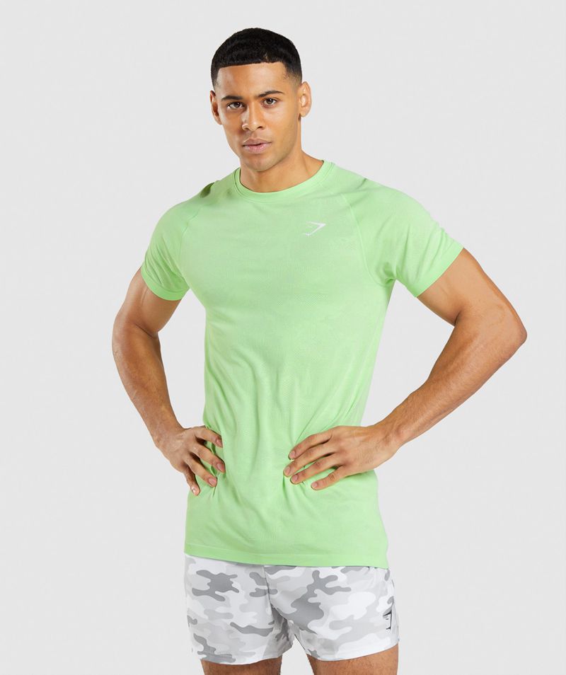 Men's Gymshark Geo Seamless T-Shirts Green | USA 5786-QEDXY