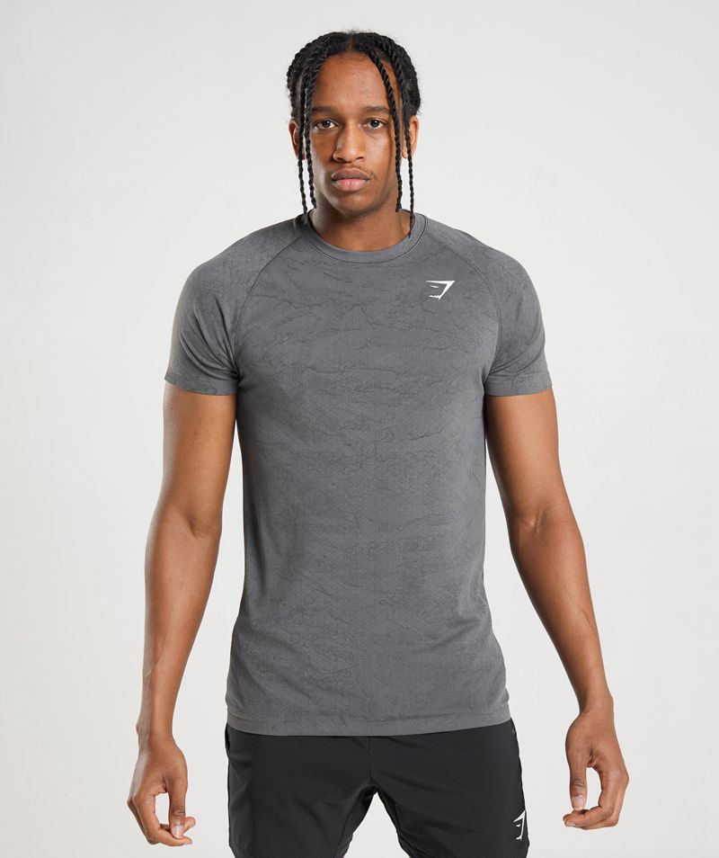 Men's Gymshark Geo Seamless T-Shirts Grey | USA 6275-LSPYC