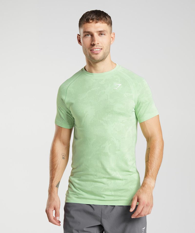 Men's Gymshark Geo Seamless T-Shirts Green | USA 8231-RLBTS