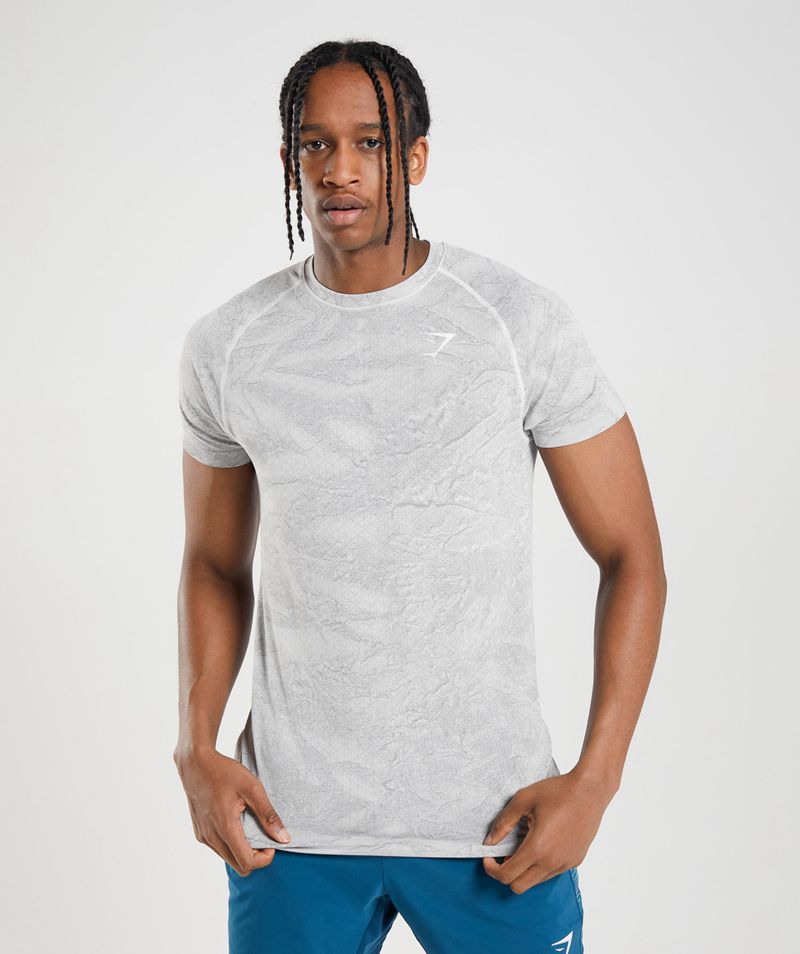 Men's Gymshark Geo Seamless T-Shirts Light Grey | USA 2480-PQGUB