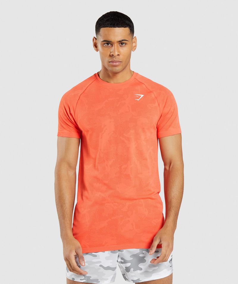 Men's Gymshark Geo Seamless T-Shirts Orange | USA 0687-OJDGC