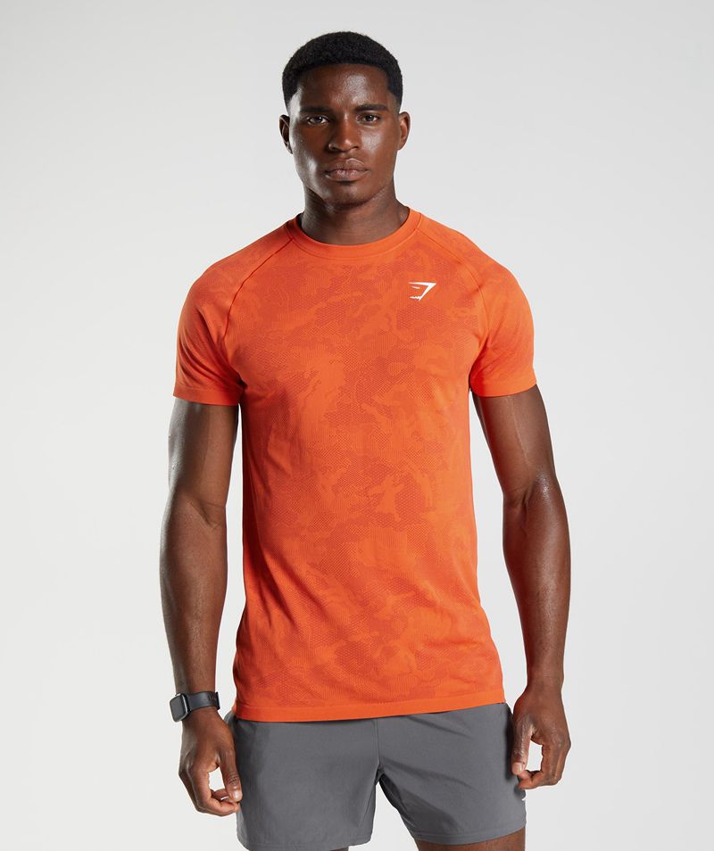 Men's Gymshark Geo Seamless T-Shirts Orange | USA 7931-GRPOV