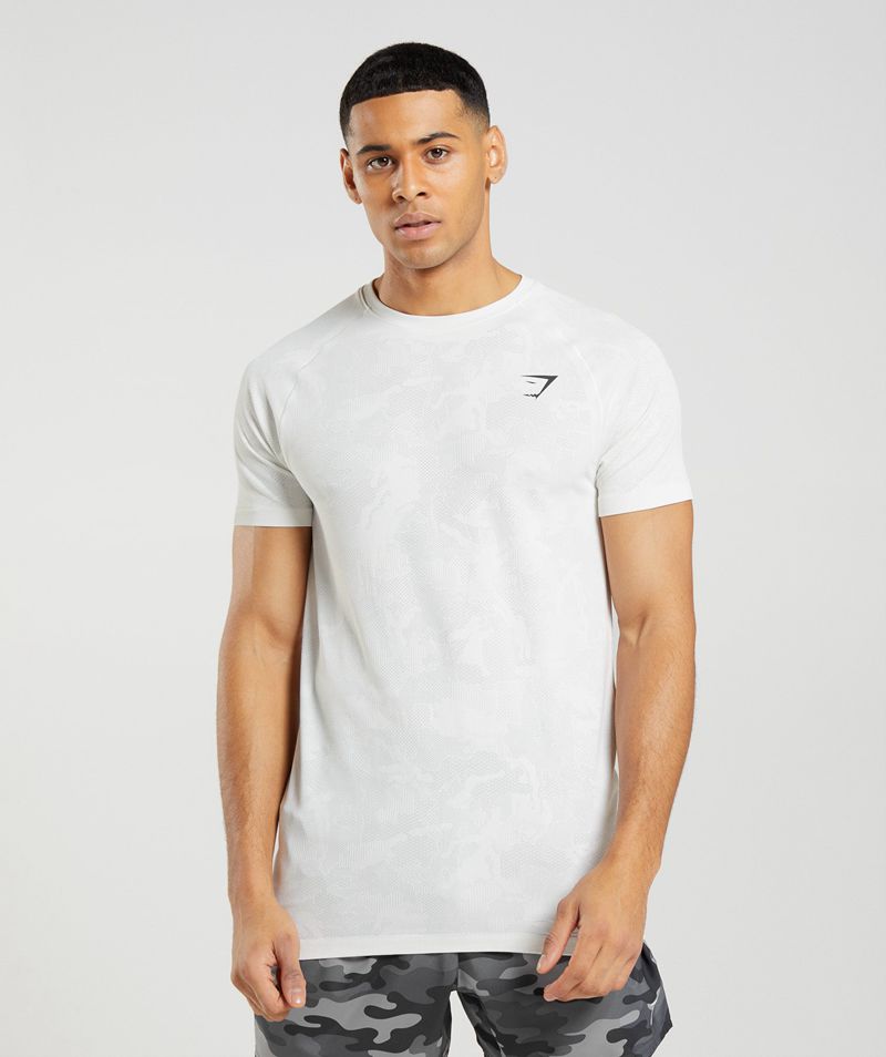 Men's Gymshark Geo Seamless T-Shirts White Light Grey | USA 2971-OARGK