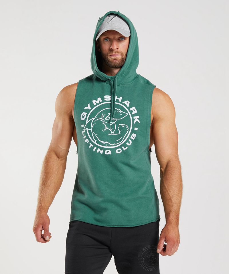 Men's Gymshark Legacy Drop Arm Hoodie Green | USA 1287-VQLTD