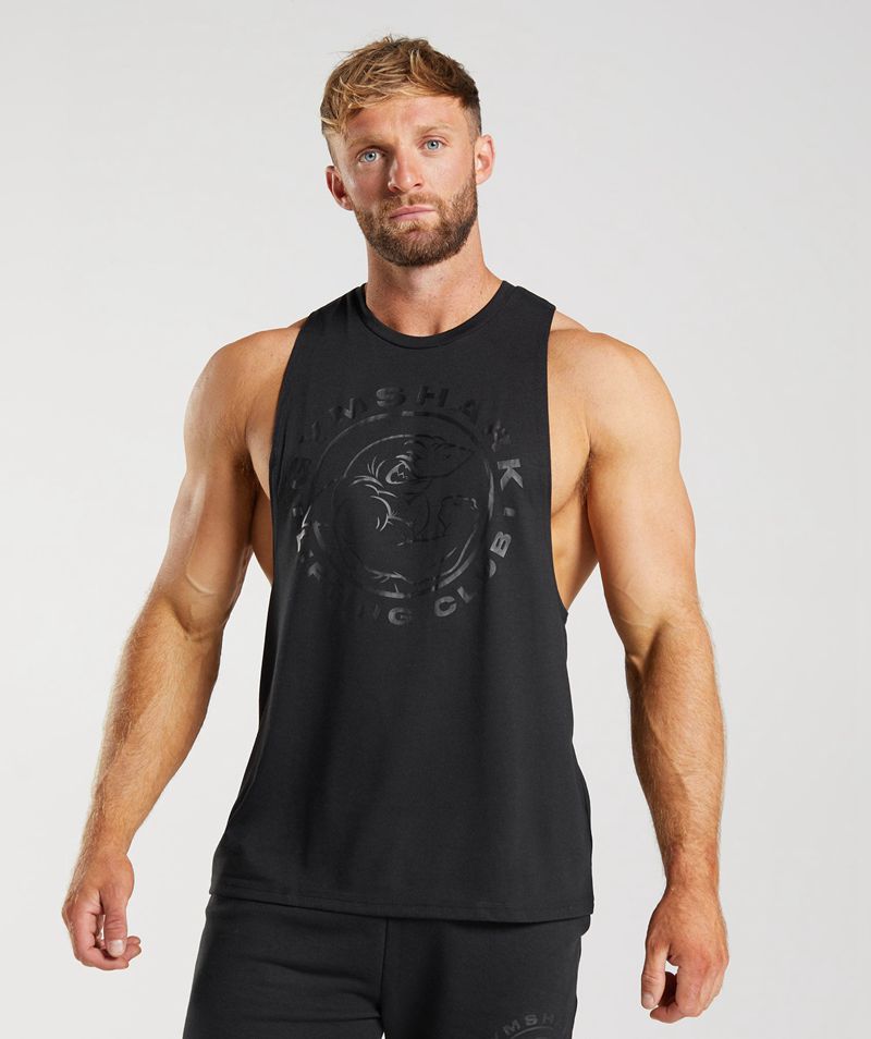 Men's Gymshark Legacy Drop Arm Tank Tops Black | USA 0179-HGJUS