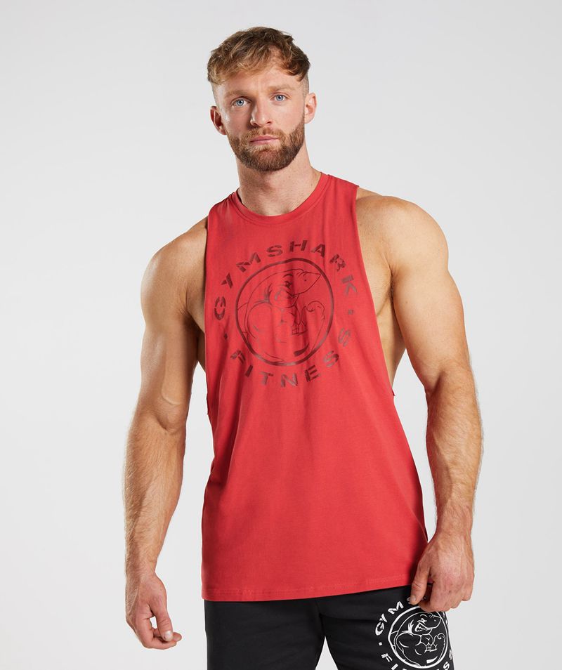 Men's Gymshark Legacy Drop Arm Tank Tops Red | USA 1934-OJTNB