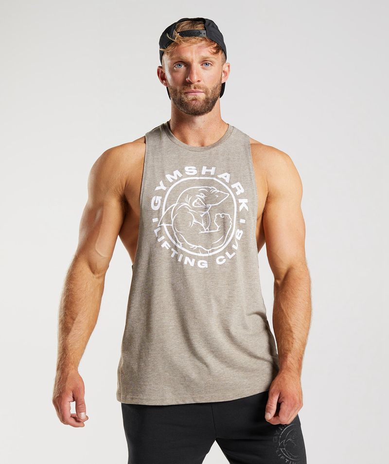 Men's Gymshark Legacy Drop Arm Tank Tops Beige | USA 4387-OBUTM