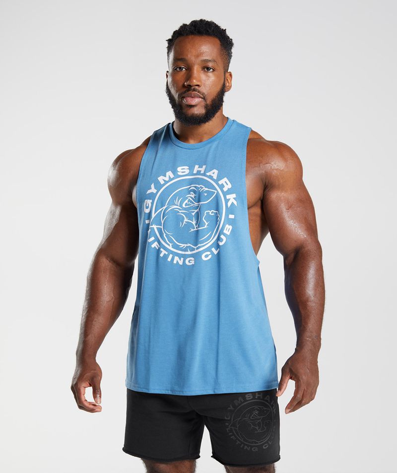 Men's Gymshark Legacy Drop Arm Tank Tops Blue | USA 7385-NIHQW