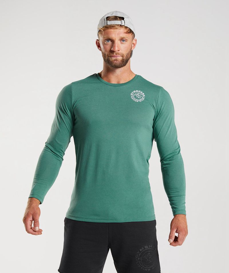 Men's Gymshark Legacy Long Sleeve T-Shirts Green | USA 3419-FNXYP