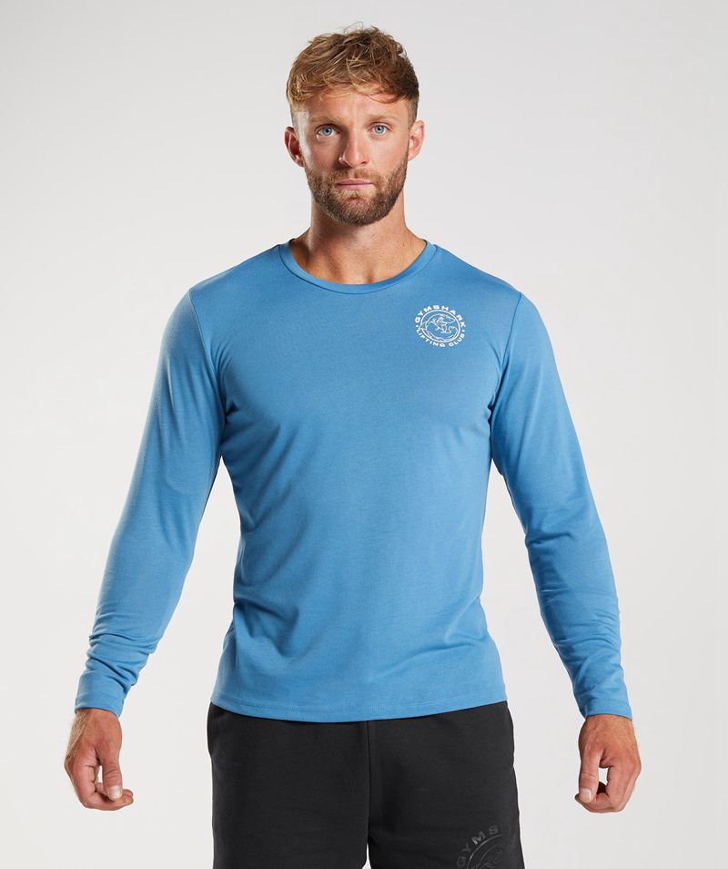 Men's Gymshark Legacy Long Sleeve T-Shirts Blue | USA 3615-CDBOL