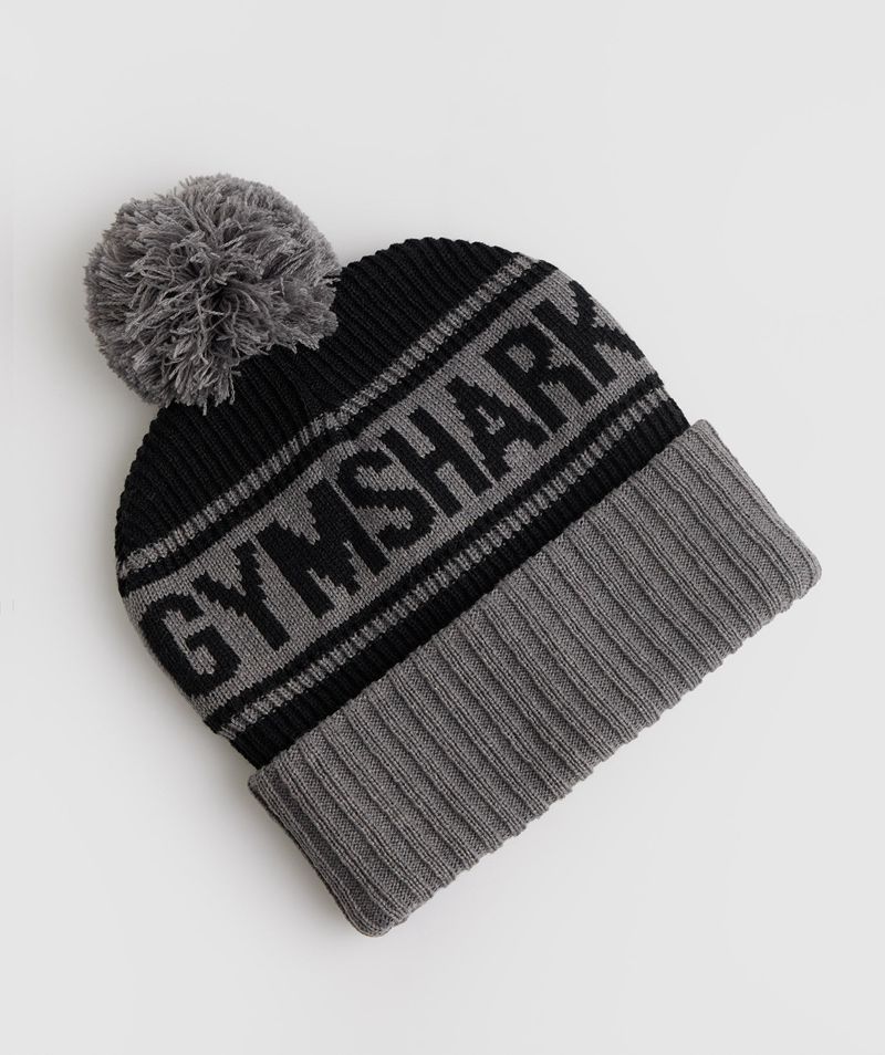 Men's Gymshark Pom Beanie Black Grey | USA 3875-SPRWY