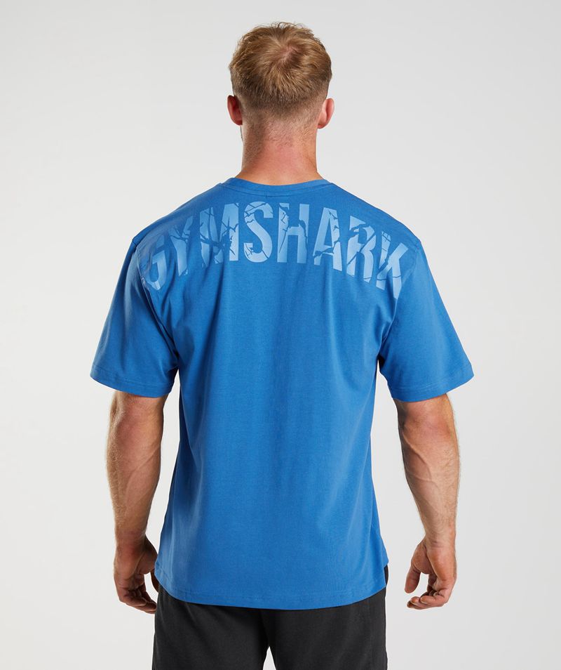 Men's Gymshark Power T-Shirts Blue | USA 6183-UJHLW