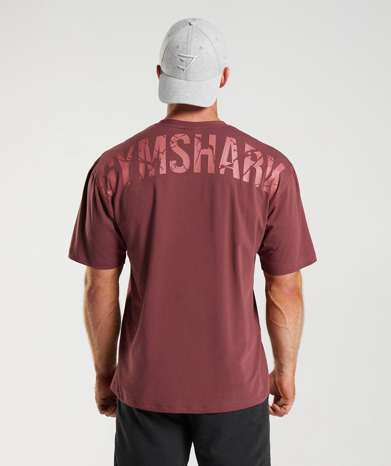 Men's Gymshark Power T-Shirts Burgundy | USA 5608-IFMPJ