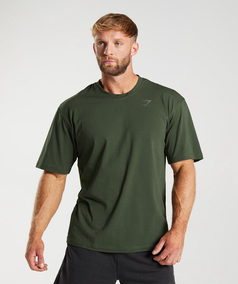 Men's Gymshark Power T-Shirts Olive | USA 0369-BTMKI