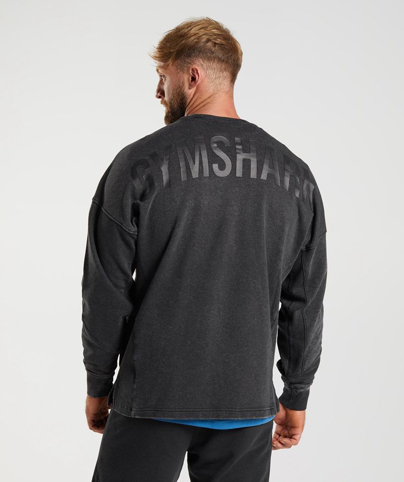 Men's Gymshark Power Washed Crew Sweatshirts Black | USA 1345-XMTRW