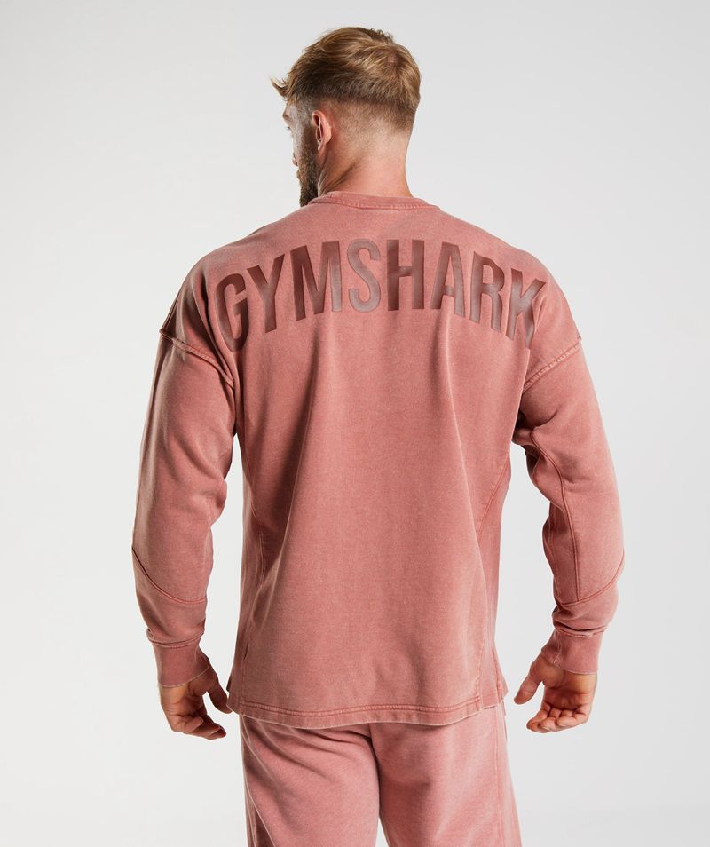 Men's Gymshark Power Washed Crew Sweatshirts Rose | USA 8017-AYTEM