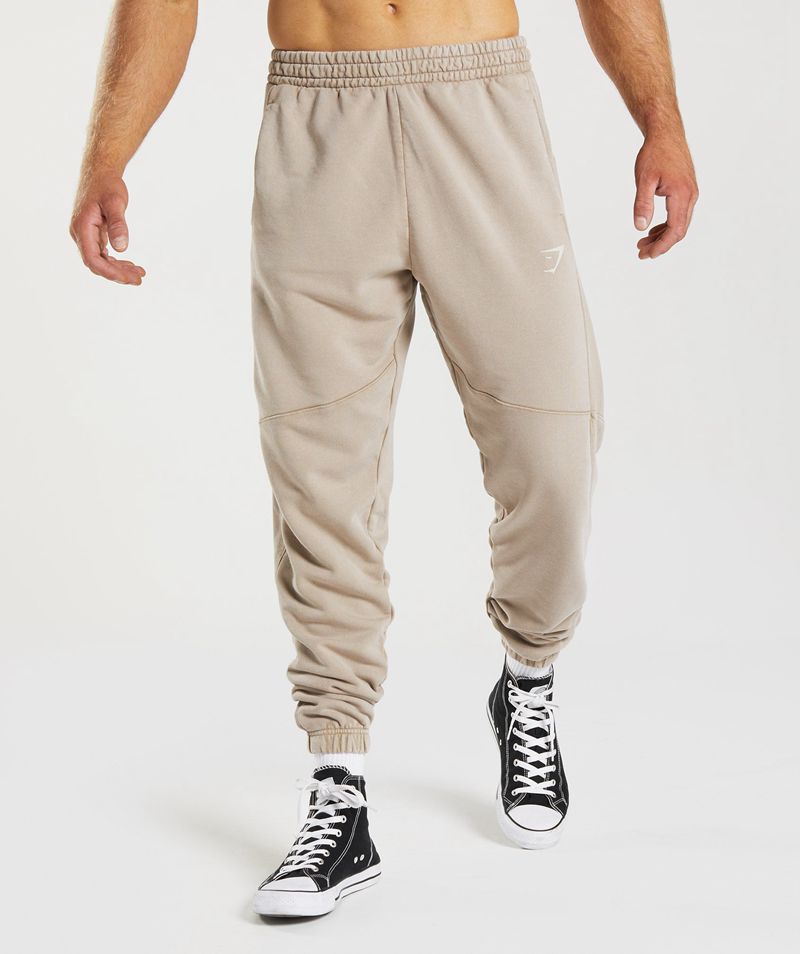 Men's Gymshark Power Washed Joggers Beige | USA 8314-TDJBG