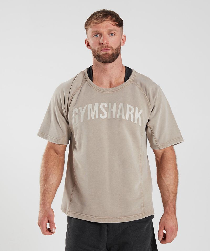 Men's Gymshark Power Washed Rag Tops Beige | USA 1036-QERAU