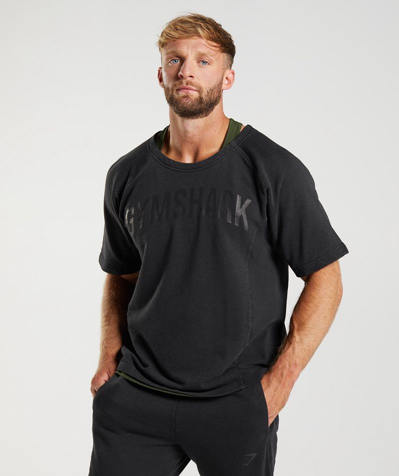 Men's Gymshark Power Washed Rag Tops Black | USA 0915-DSAXB