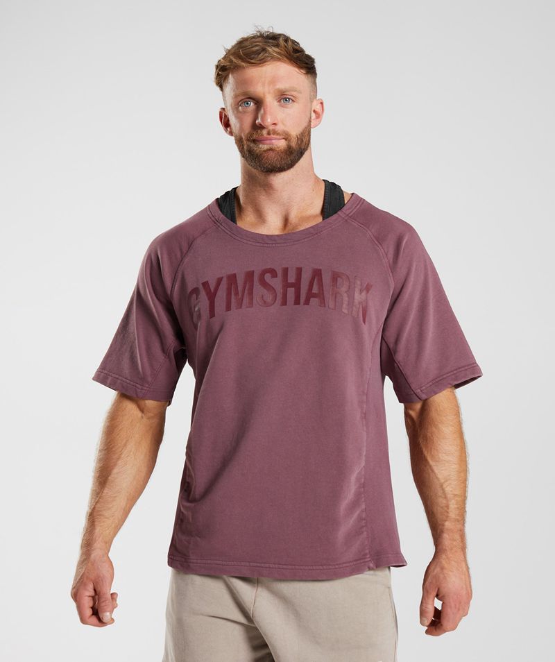 Men's Gymshark Power Washed Rag Tops Burgundy | USA 0153-LXQUB