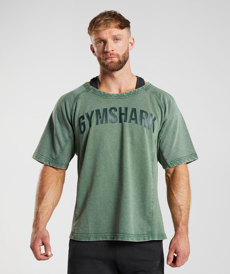 Men's Gymshark Power Washed Rag Tops Green | USA 7425-JOKDM