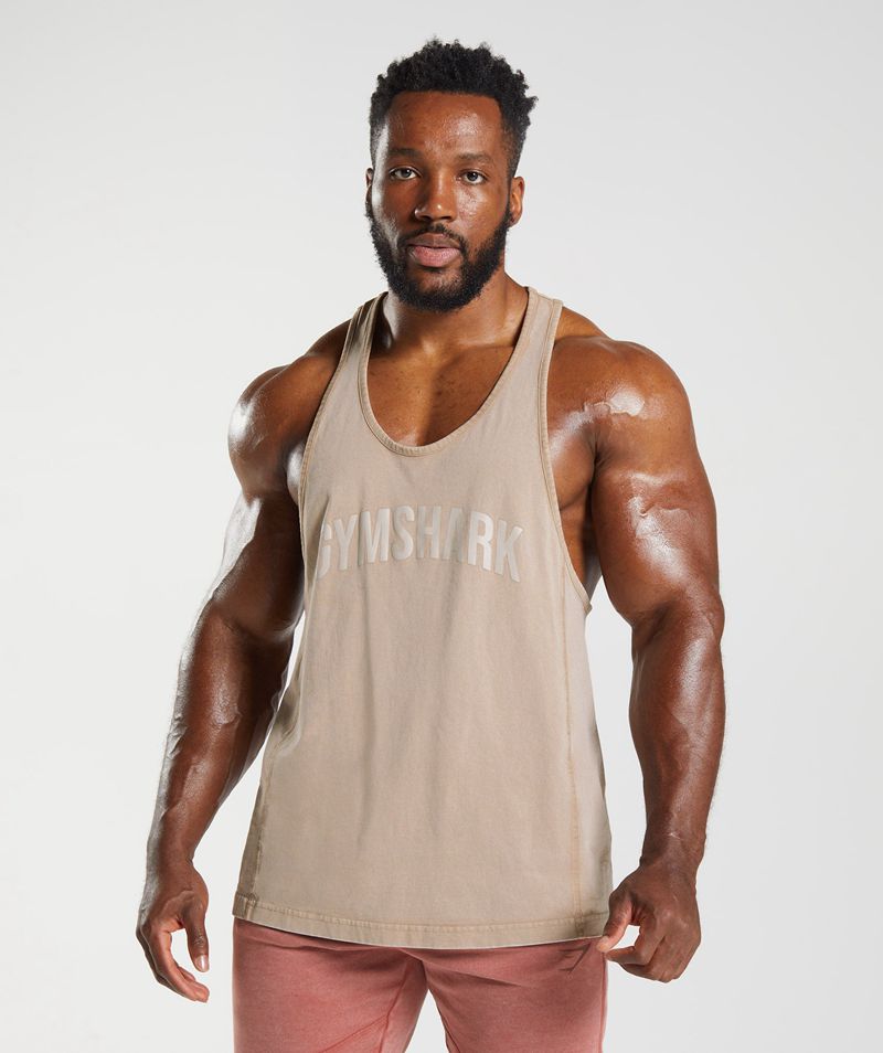 Men's Gymshark Power Washed Stringer Beige | USA 4758-LBZJG