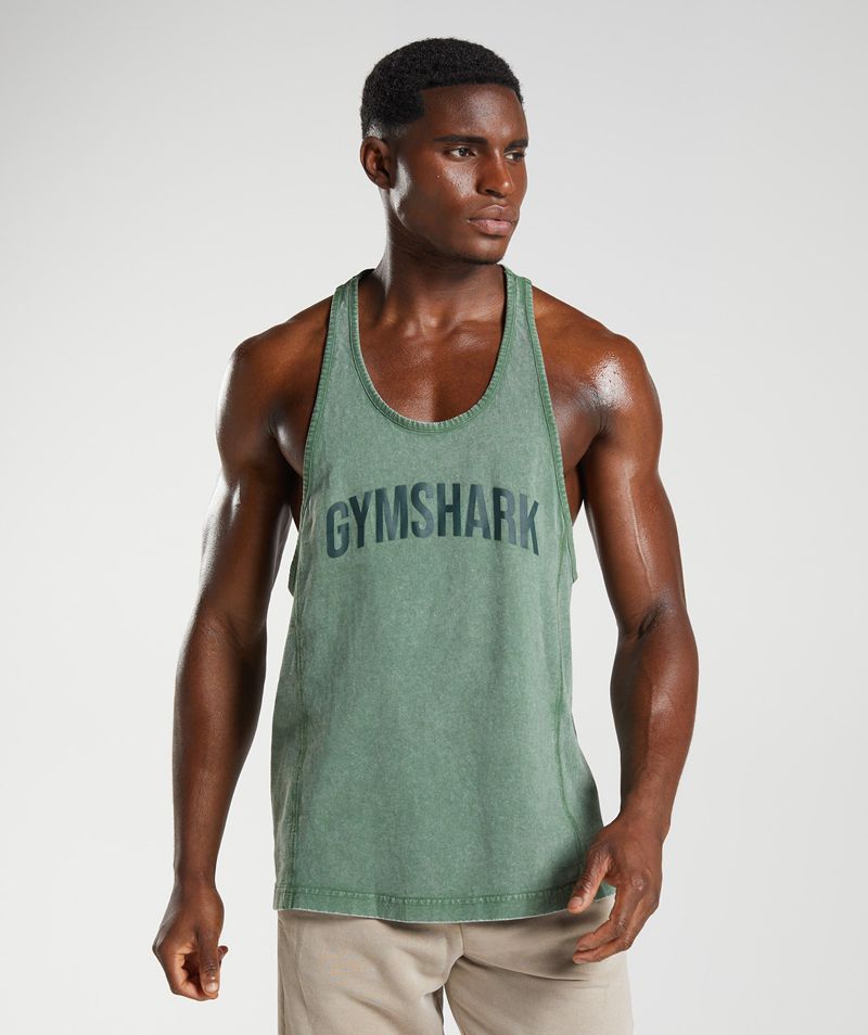 Men's Gymshark Power Washed Stringer Green | USA 5814-EBCTO