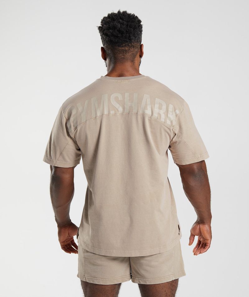 Men's Gymshark Power Washed T-Shirts Beige | USA 7362-TGJNI