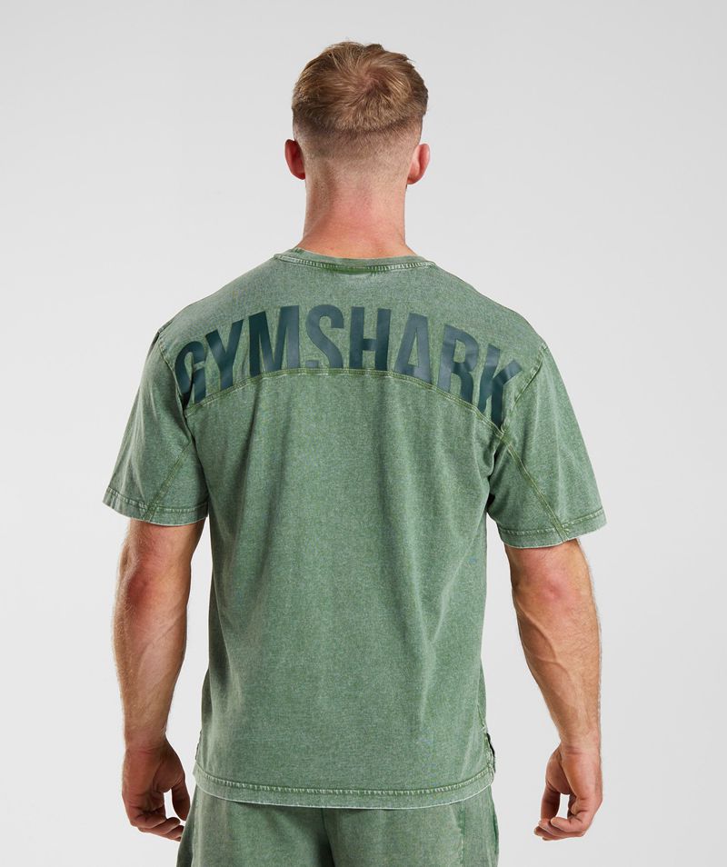 Men's Gymshark Power Washed T-Shirts Green | USA 3512-ENLVA