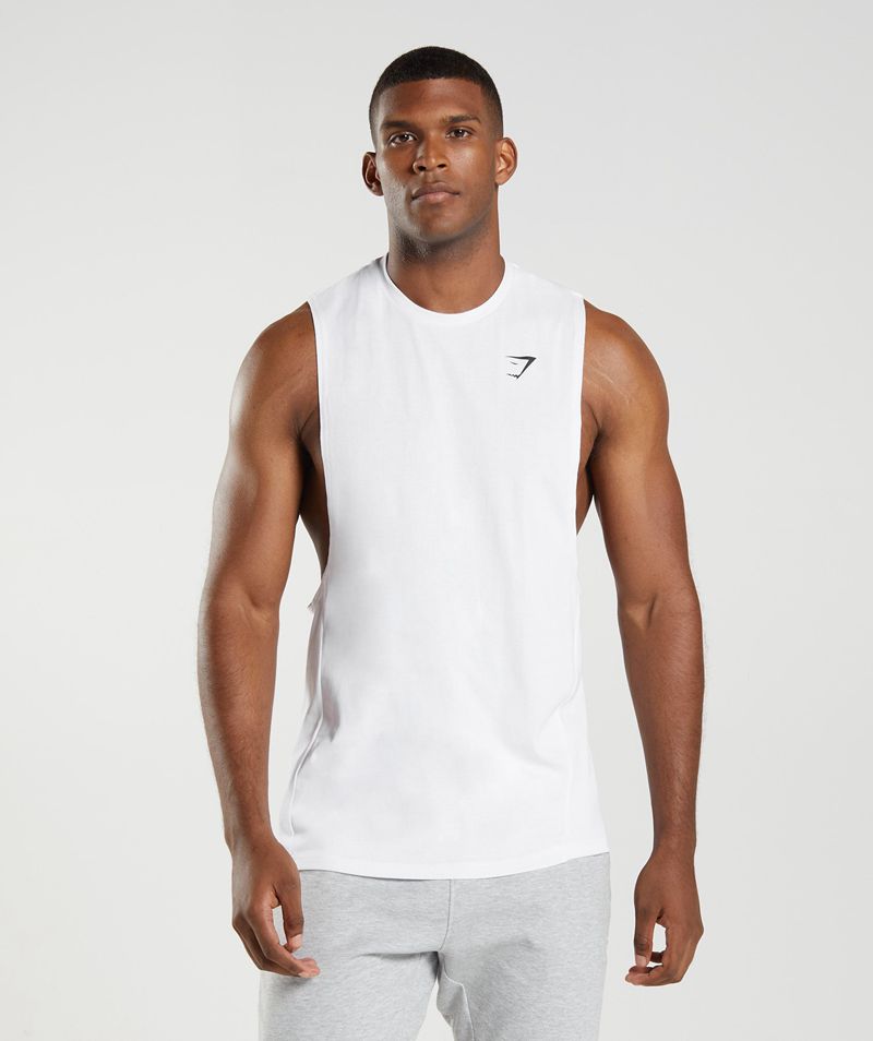 Men's Gymshark React Drop Arm Tank Tops White | USA 1928-ZJKHC