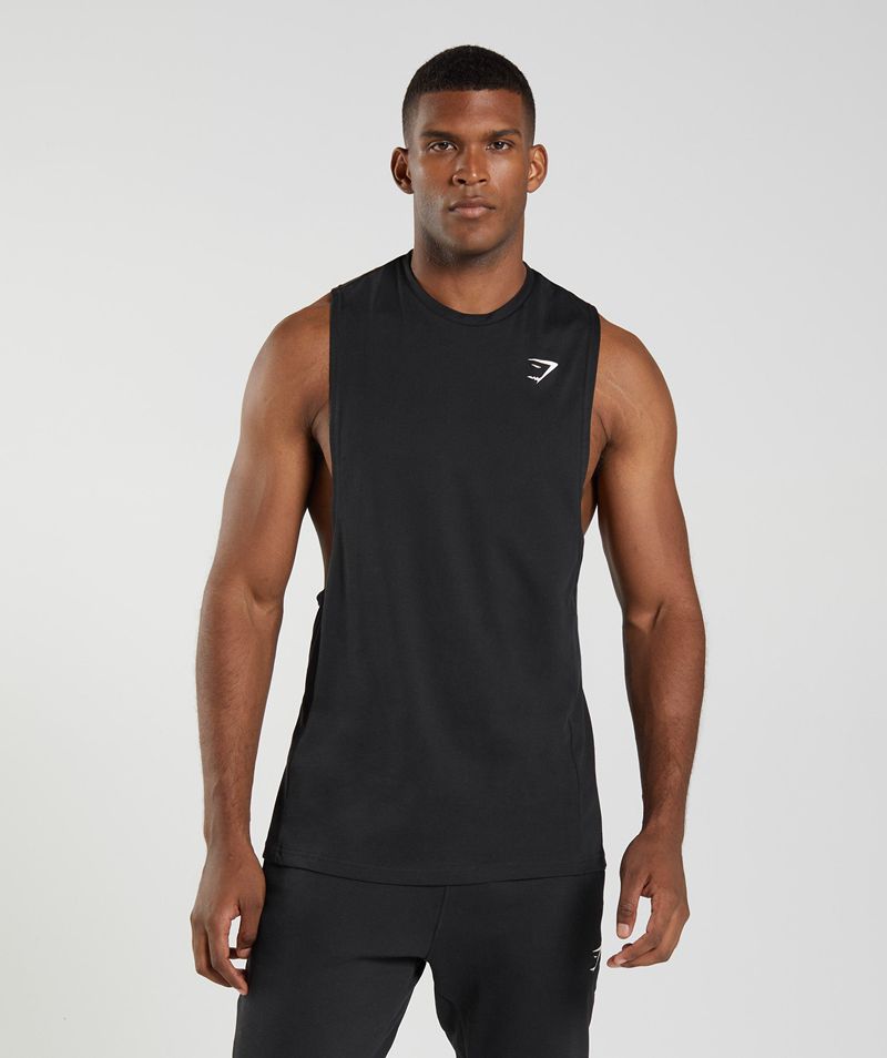 Men's Gymshark React Drop Arm Tank Tops Black | USA 3927-SFIBK