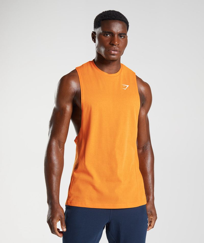 Men's Gymshark React Drop Arm Tank Tops Orange | USA 5096-CYVEG