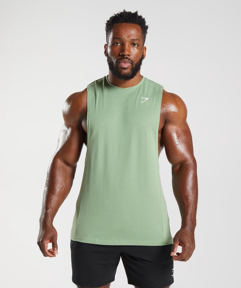 Men's Gymshark React Drop Arm Tank Tops Green | USA 5463-CJNRQ