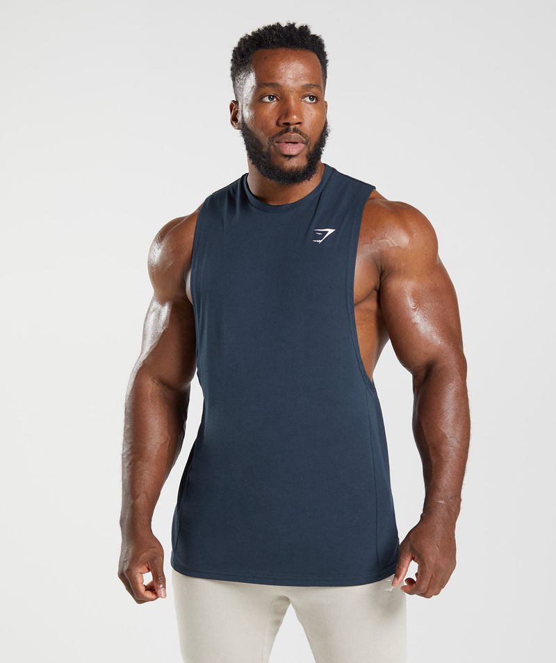 Men's Gymshark React Drop Arm Tank Tops Navy | USA 6720-GJDNE