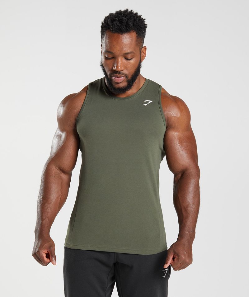 Men's Gymshark React Tank Tops Olive | USA 3041-FYNDR